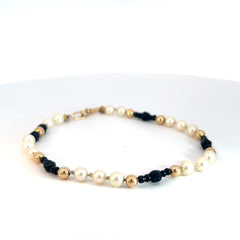 14k Yellow Gold Pearl and Onyx Beaded Bracelet 7 1/2 "inch 4.5mm
