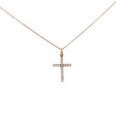 18k Rose Gold .65ct F VS2 Round Diamond Cross Necklace