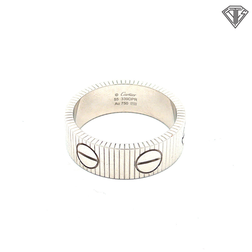 Pre-Loved Cartier 18k White Gold (Love) "Love Unlimited" Ring Size 55 Euro/ 7.5 US 6.5mm Ref: 339DPR with Cartier Certificate and Original Box