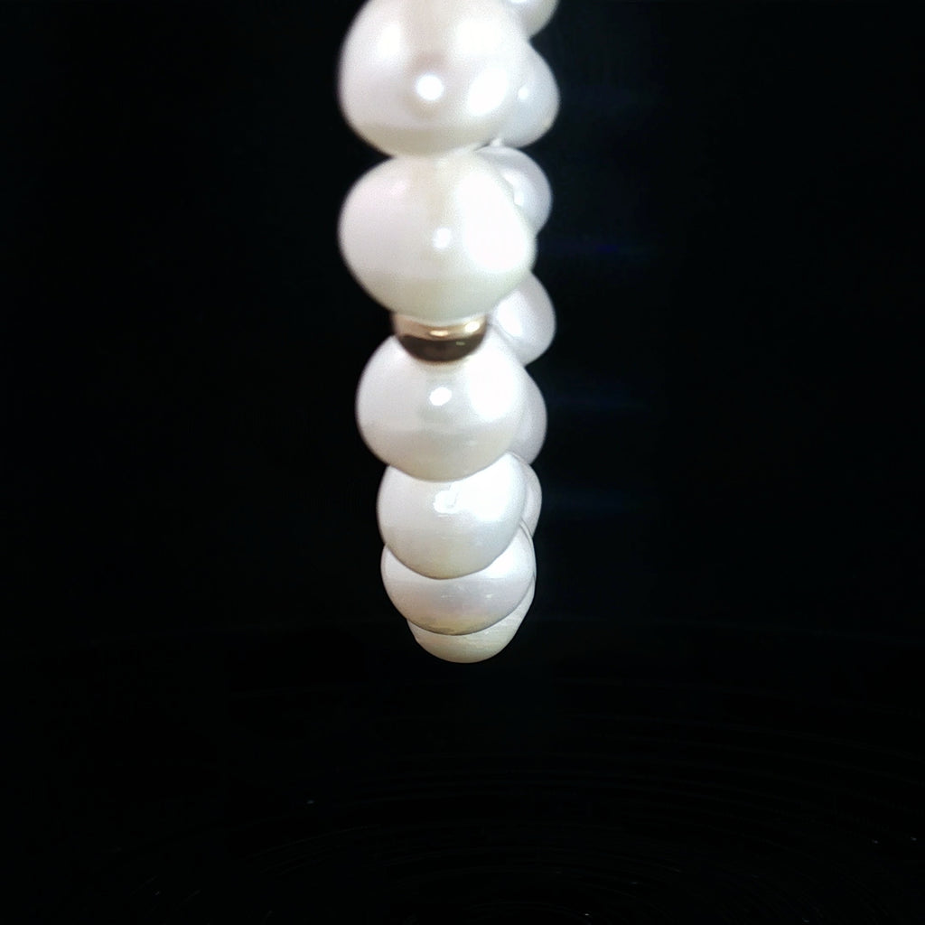14k Yellow Gold Fresh Water Cultured Pearl/ Gold Bead Necklace 9mm 18"inch