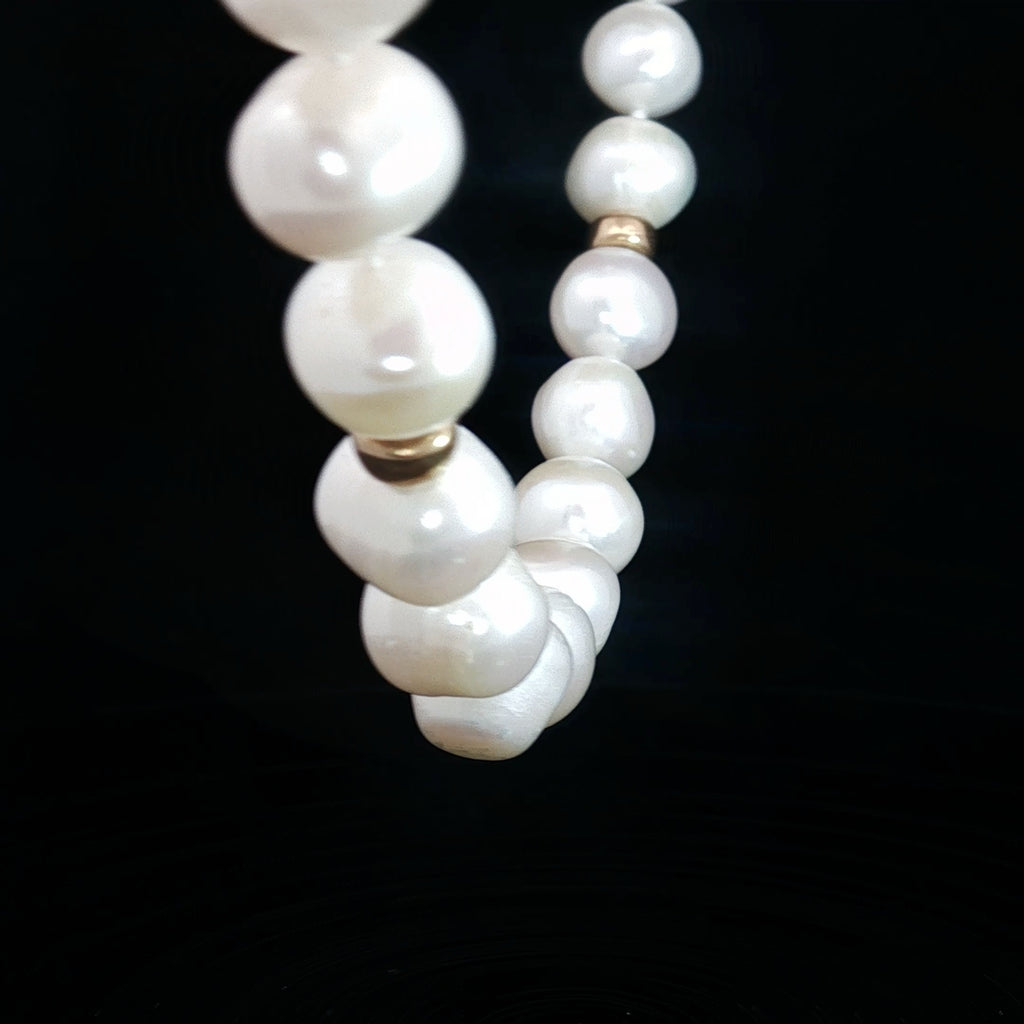 14k Yellow Gold Fresh Water Cultured Pearl/ Gold Bead Necklace 9mm 18"inch