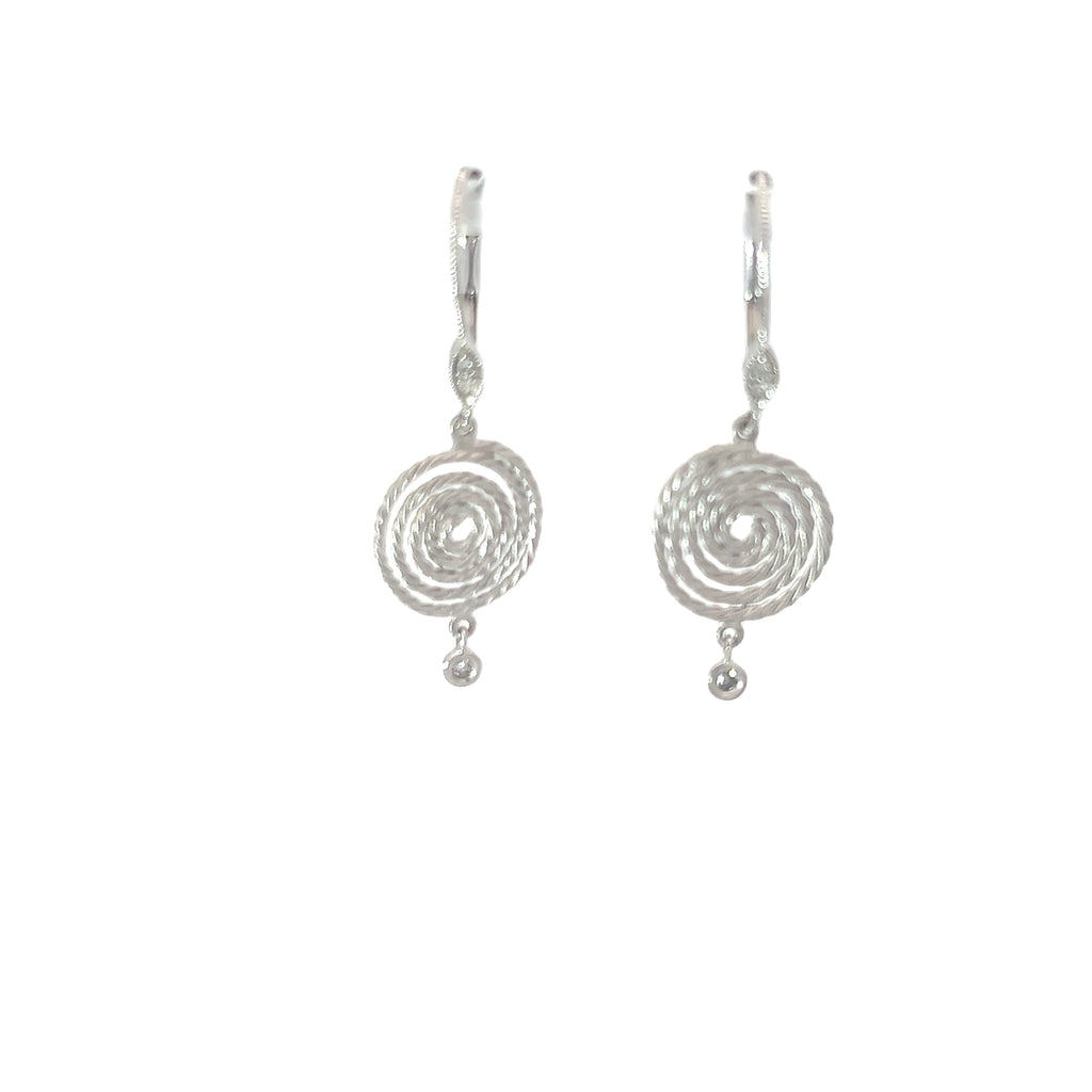 14k White Gold .05ct G SI1 Round Diamond Braided Swirled Dangle Earrings
