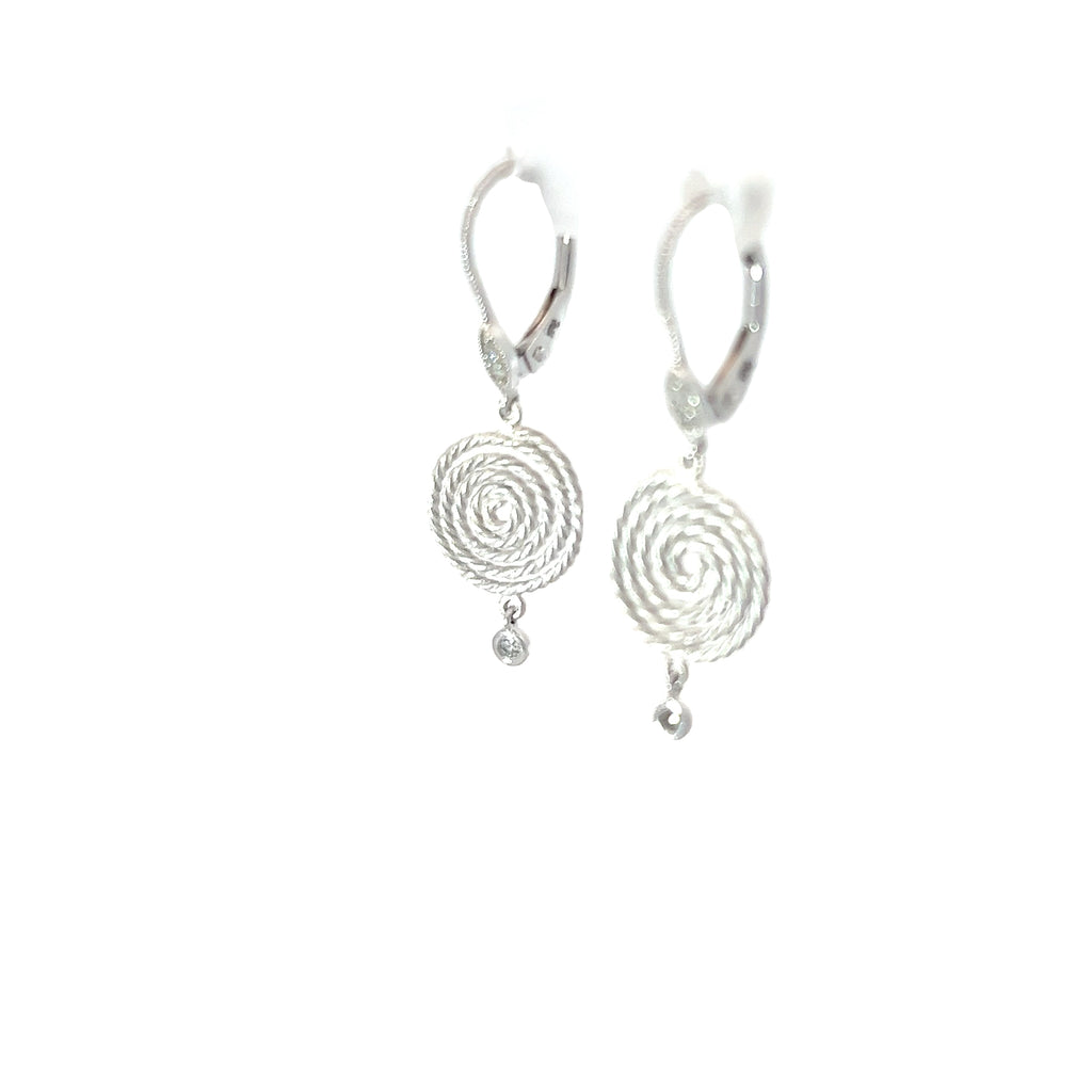 14k White Gold .05ct G SI1 Round Diamond Braided Swirled Dangle Earrings