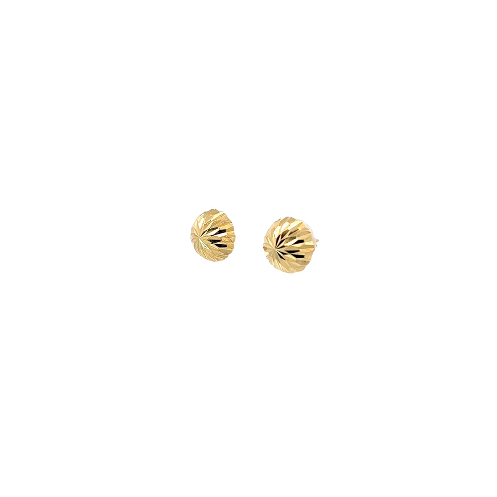 18K YELLOW GOLD DIAMOND CUT DOMED 10MM ROUNG 1/2 BALL EARRING 1.00 gram