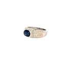 14k White Gold 1.50ct Center Oval  Blue Sapphire and surround by .50ct F VS2 Round Ring