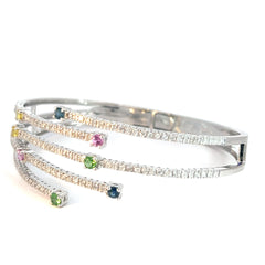 14k White Gold 1.50ct G SI1 Round Diamond /1.25ct Round Green, Pink, Yellow, Blue Multi Sapphire Diamond Cuff Shooting Stars
