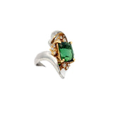 PLATINUM AND 18K YELLOW GOLD 7.80CT GREEN TOURMALINE AND .38CT E VS2 LOVE PEDALS RING GIA CERITIED