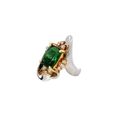 PLATINUM AND 18K YELLOW GOLD 7.80CT GREEN TOURMALINE AND .38CT E VS2 LOVE PEDALS RING GIA CERITIED