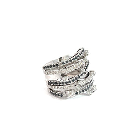 18k White Gold 1.25ct G VS2 Round Diamond / 1.00ct Black Round Diamond Ring 20mm Wide 13 gram