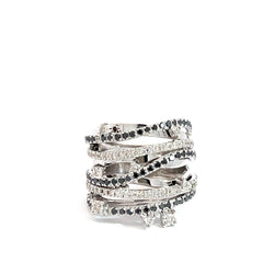 18k White Gold 1.25ct G VS2 Round Diamond / 1.00ct Black Round Diamond Ring 20mm Wide 13 gram
