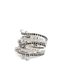 18k White Gold 1.25ct G VS2 Round Diamond / 1.00ct Black Round Diamond Ring 20mm Wide 13 gram