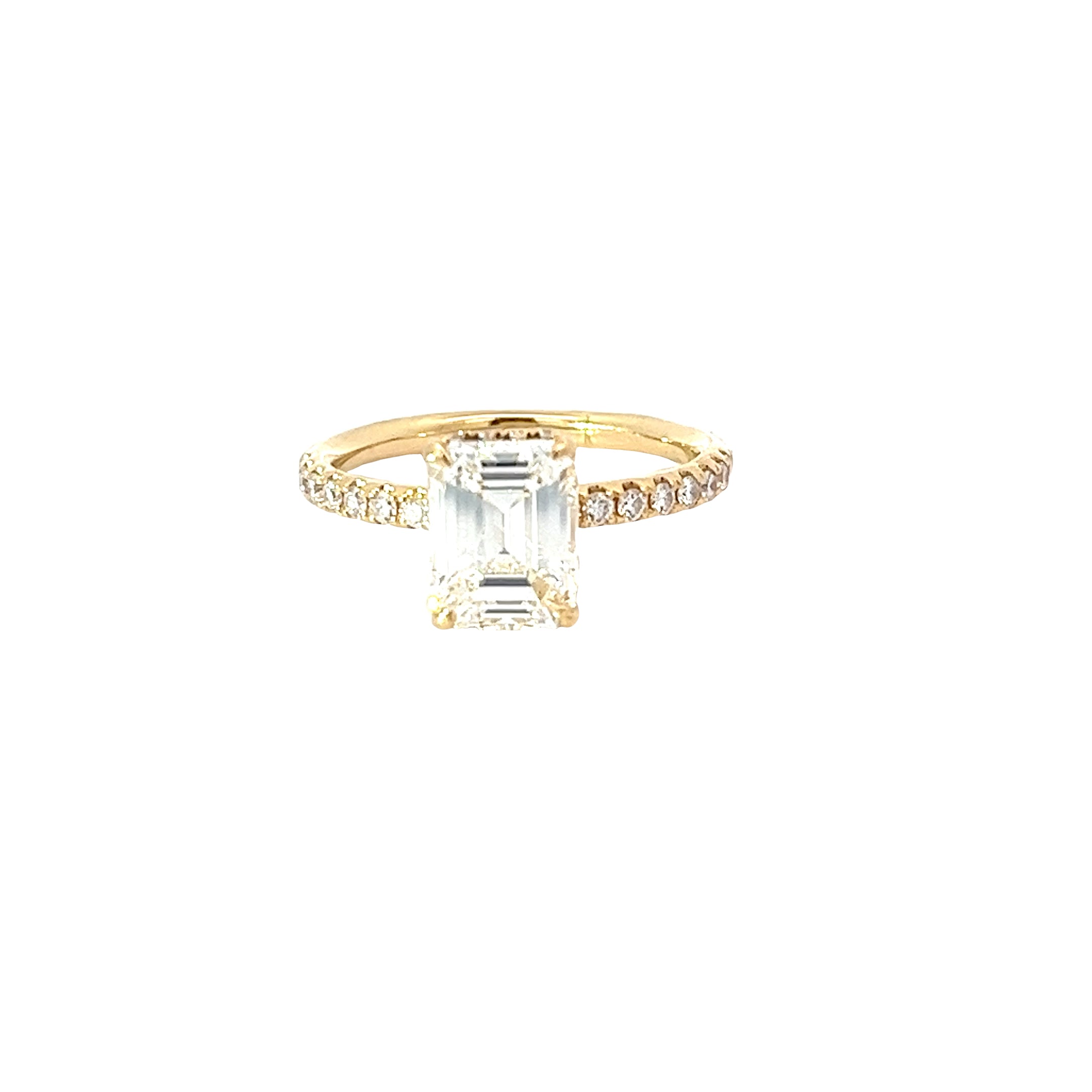 18K YELLOW GOLD 1.93ct K VS2 EMERALD CUT AND .35 GVS2 ROUND ENGAGEMENT RING CERTIFIED BY GIA # 5234203581