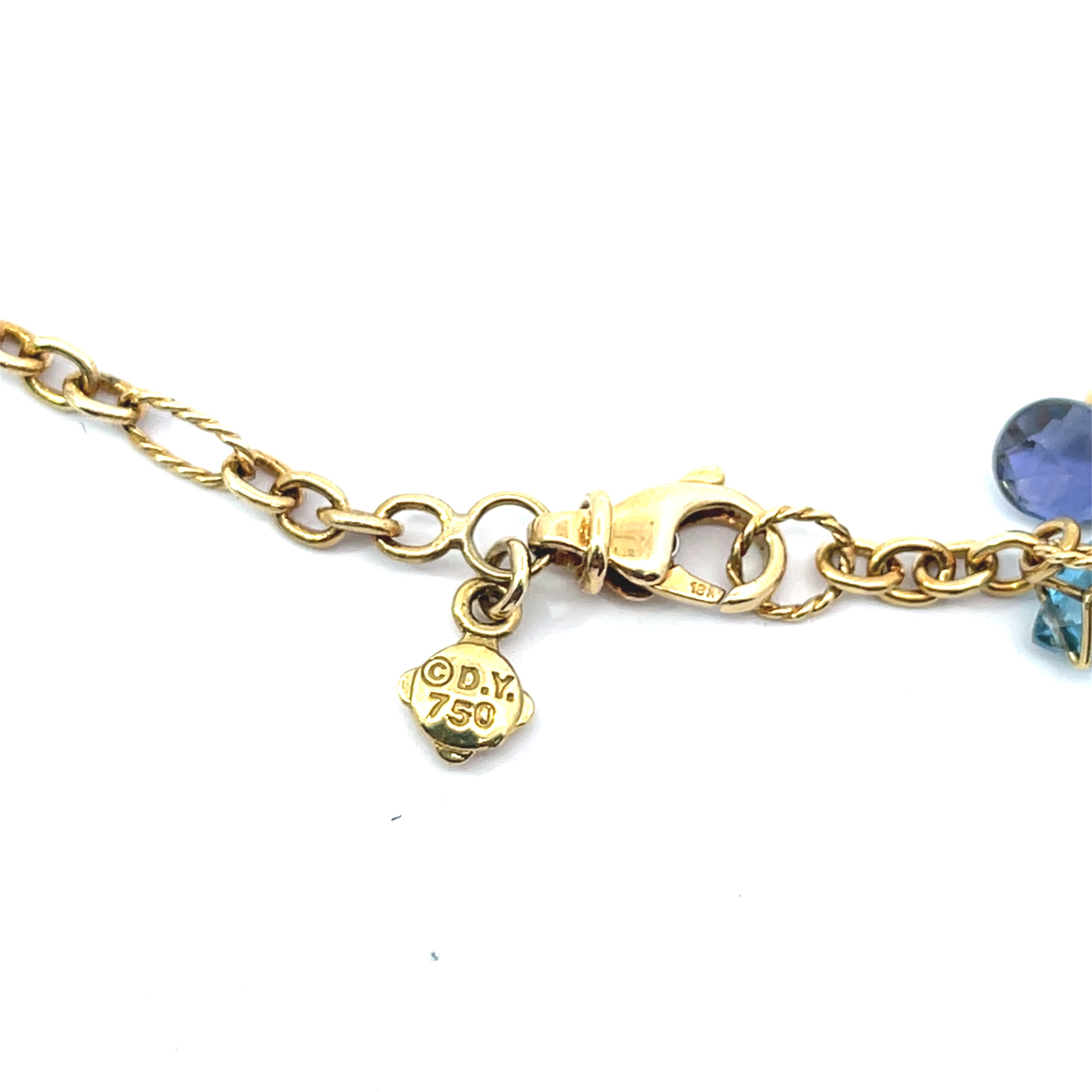 Pre Loved David Yurman 18K YELLOW GOLD VINTAGE AQUA BEAD, IOLITE, BLUE TOPAZ BRIOLETTE AND PEARL DANGLE Necklace and Bracelet set