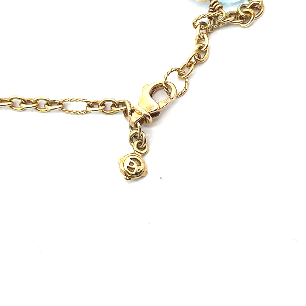 Pre Loved David Yurman 18K YELLOW GOLD VINTAGE AQUA BEAD, IOLITE, BLUE TOPAZ BRIOLETTE AND PEARL DANGLE Necklace and Bracelet set
