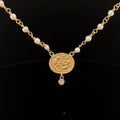 14k Yellow Gold  .10ct G VS2 Roman Coin with Pearl Necklace 9.4 gram