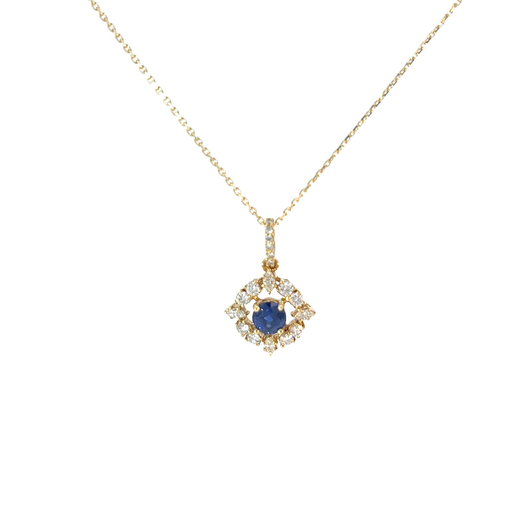 18K YELLOW GOLD .75CT SAPPHIRE AAA AND .65CT FVS2 DIAMOND PENDANT
