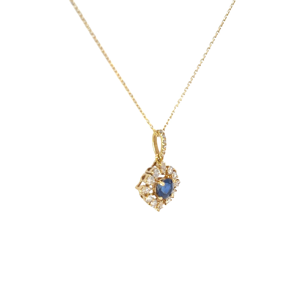 18K YELLOW GOLD .75CT SAPPHIRE AAA AND .65CT FVS2 DIAMOND PENDANT