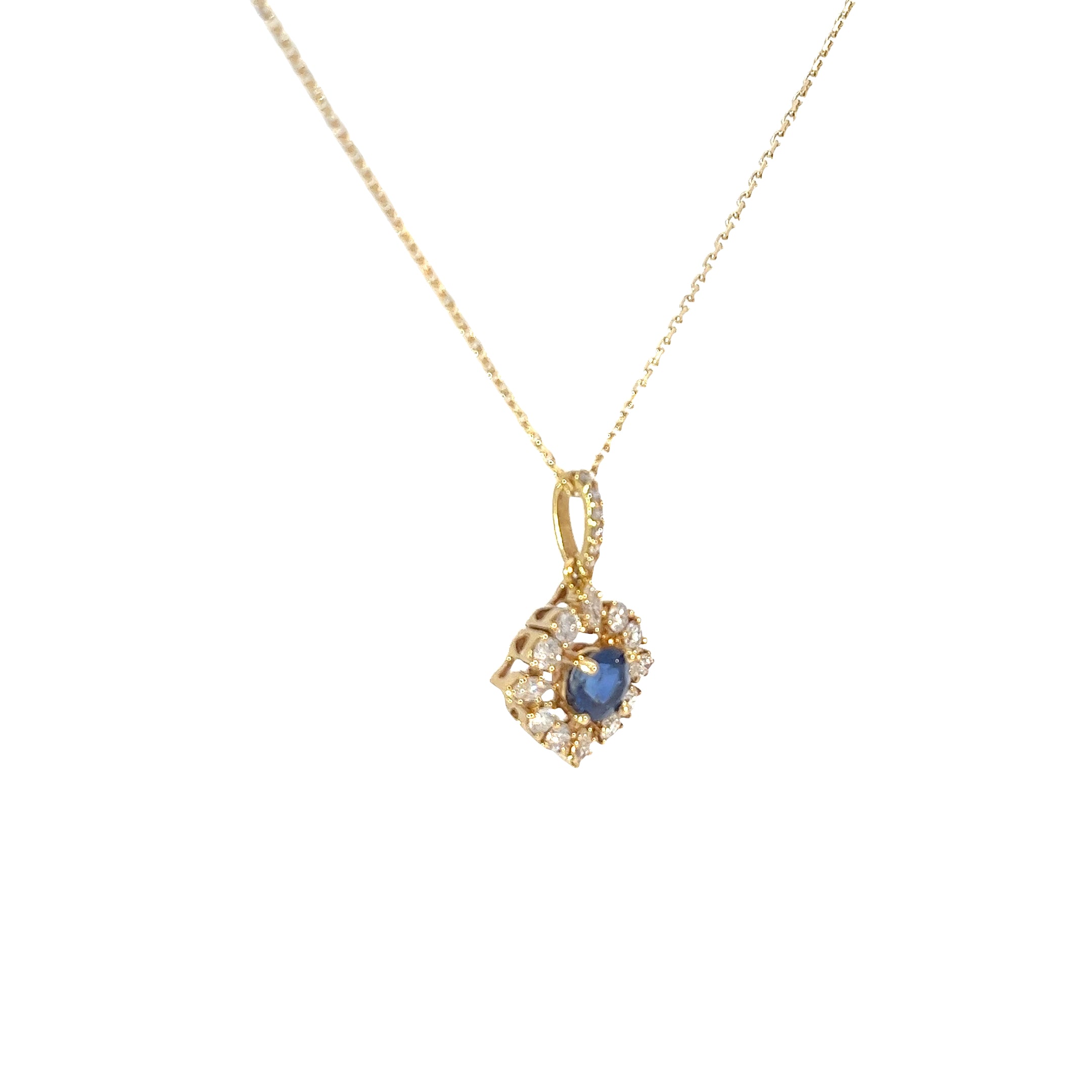 18K YELLOW GOLD .75CT SAPPHIRE AAA AND .65CT FVS2 DIAMOND PENDANT