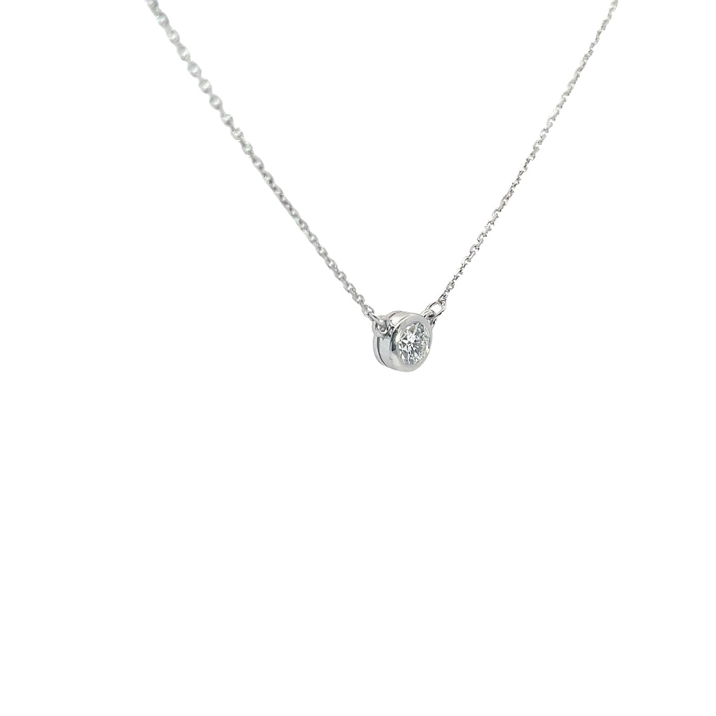 14k White Gold .53ct F VS2 Bezel Set Round Diamond Solitaire