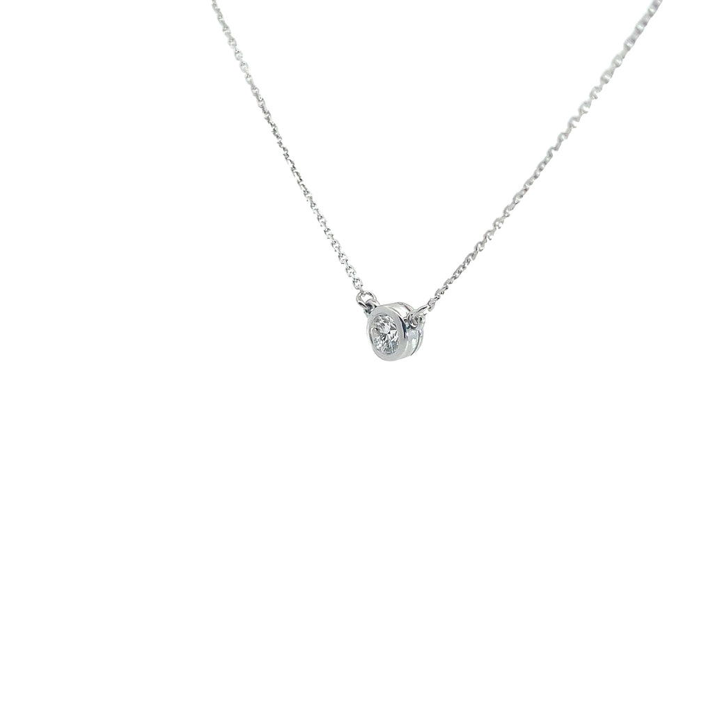 14k White Gold .53ct F VS2 Bezel Set Round Diamond Solitaire