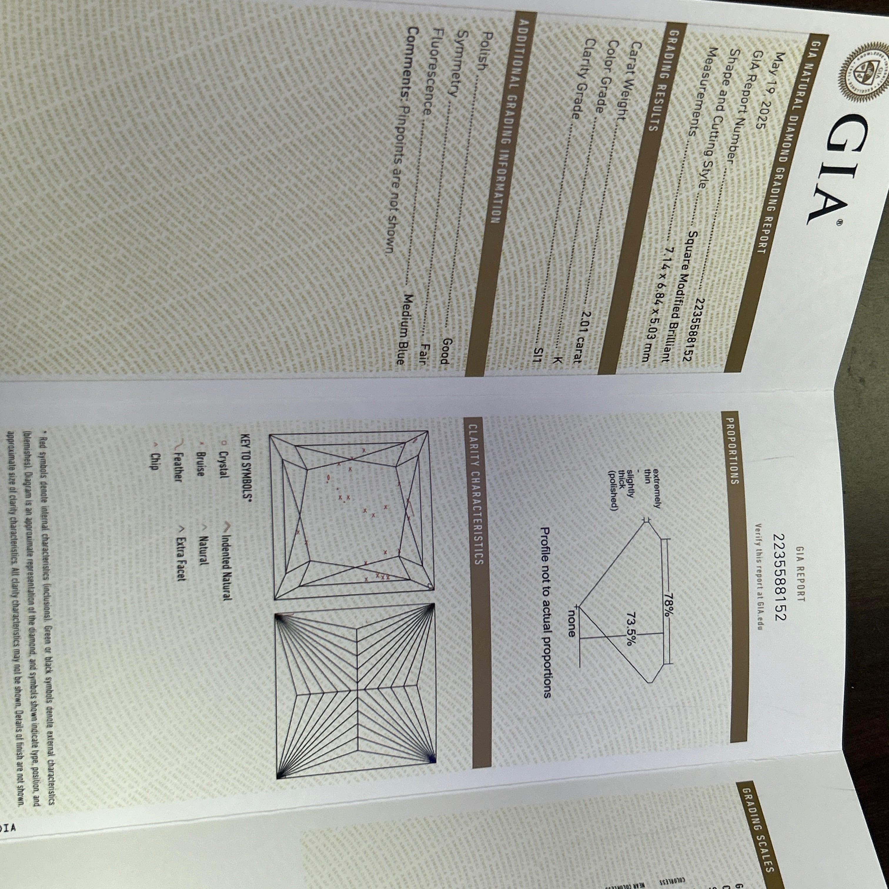 2.01ct K SI1 Princess Cut Loose Diamond Certified By GIA #2235588152