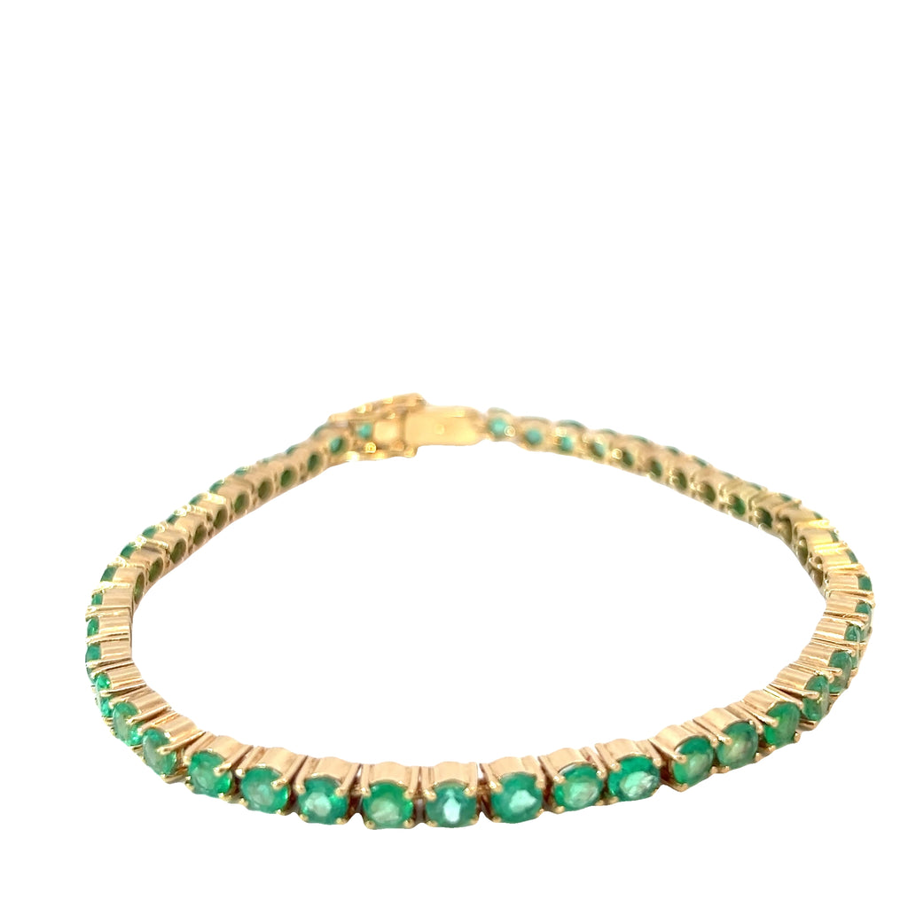 18k Yellow Gold 7.50ct Round Colombian Emerald Bracelet