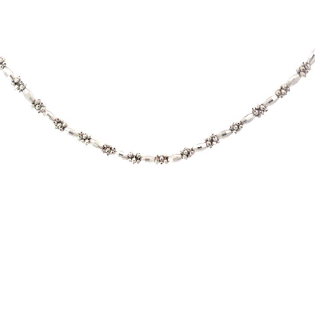 14k White Gold Fancy Diamond Cut Bead Necklace 3mm 16.3 gram 18" inch
