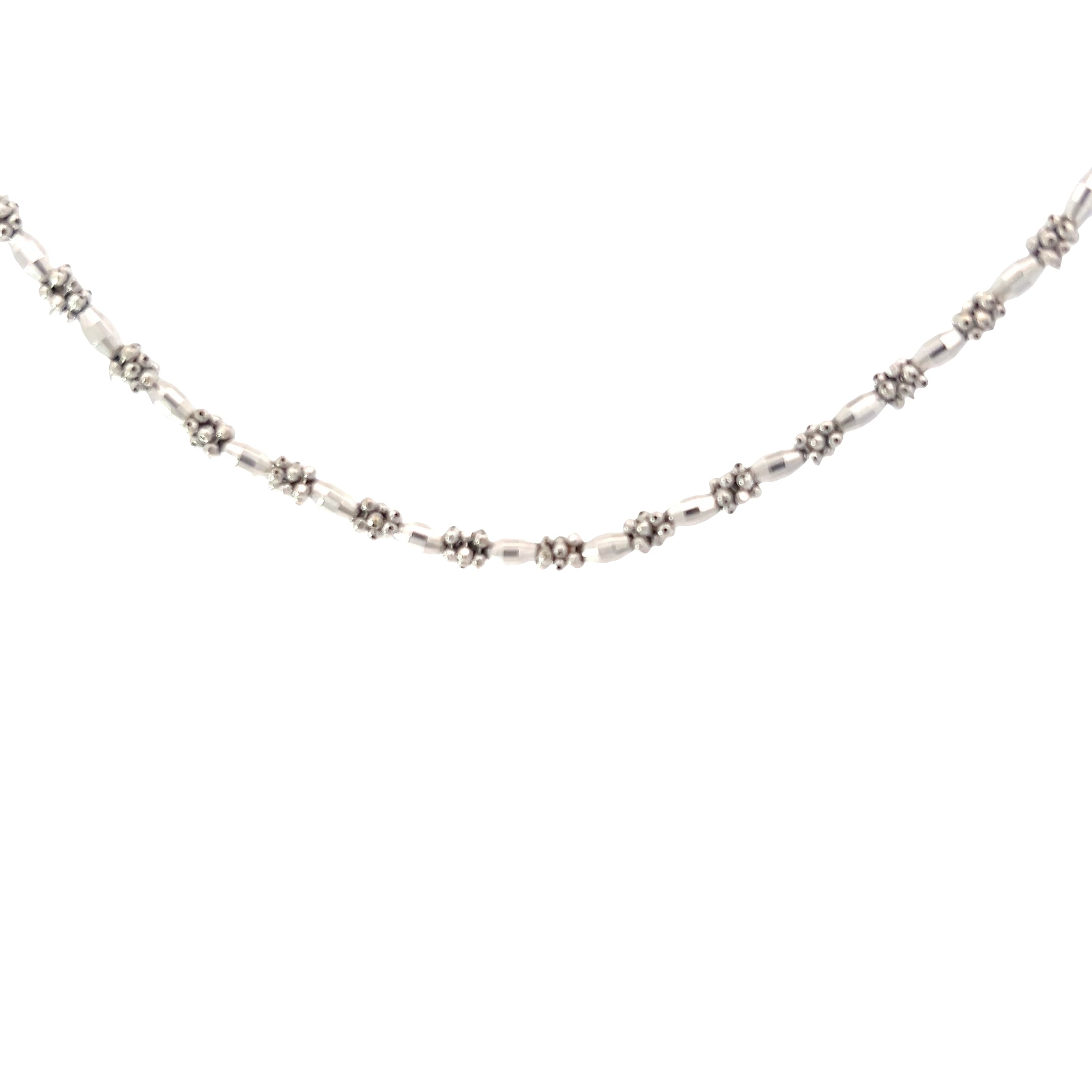14k White Gold Fancy Diamond Cut Bead Necklace 3mm 16.3 gram 18" inch