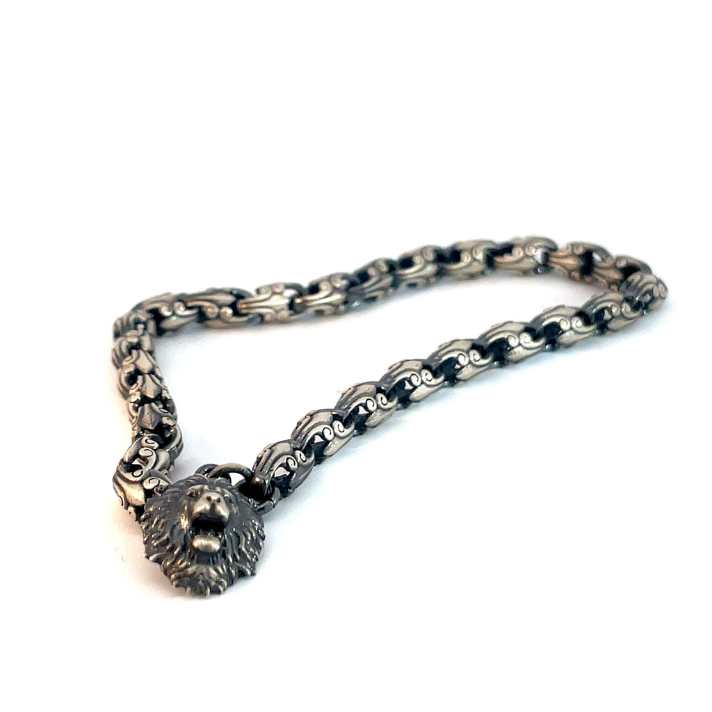 Sterling Silver 16.5 Gram Lion Head Charm Dangle in Men's  Bracelet
