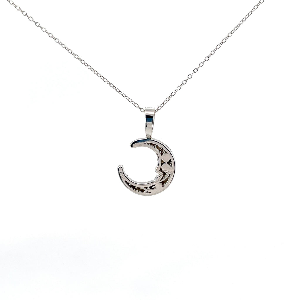 18k White Gold 1.00ct G SI1 Round Diamond and .05ct Round Blue Sapphire Moon Necklace