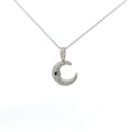 18k White Gold 1.00ct G SI1 Round Diamond and .05ct Round Blue Sapphire Moon Necklace