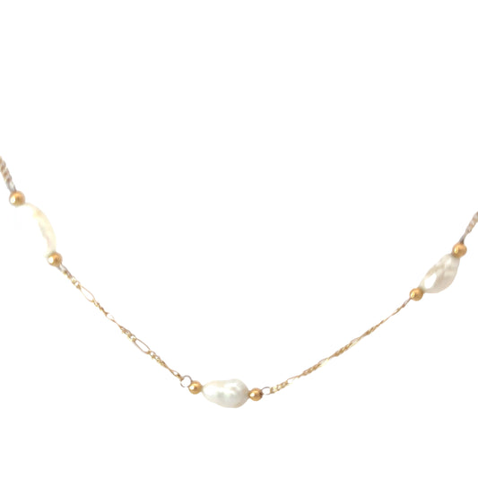 14k Yellow Gold (10) Pearl with Figaro Necklace 22"