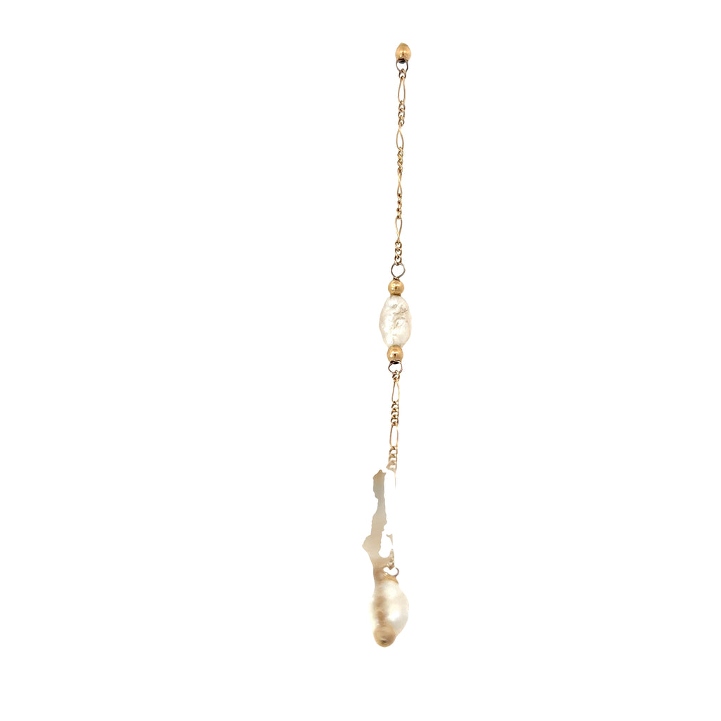 14k Yellow Gold (10) Pearl with Figaro Necklace 22" inch
