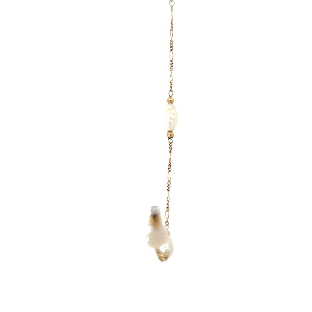 14k Yellow Gold (10) Pearl with Figaro Necklace 22" inch