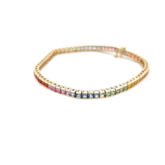 14k Yellow Gold 7.00ct Multicolor Princess Cut Channel Set Sapphire Tennis Bracelet