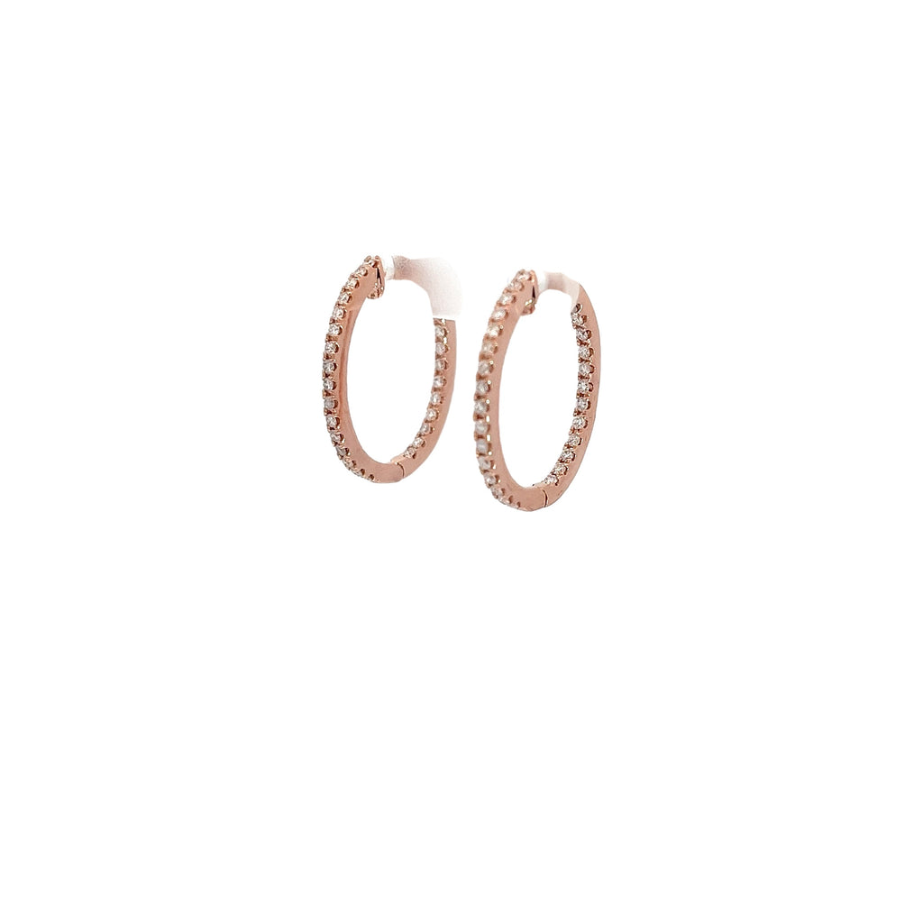 14k Rose Gold .50ct G VS2 Round Diamond Oval Shape Inside/Outside Hoop Earrings