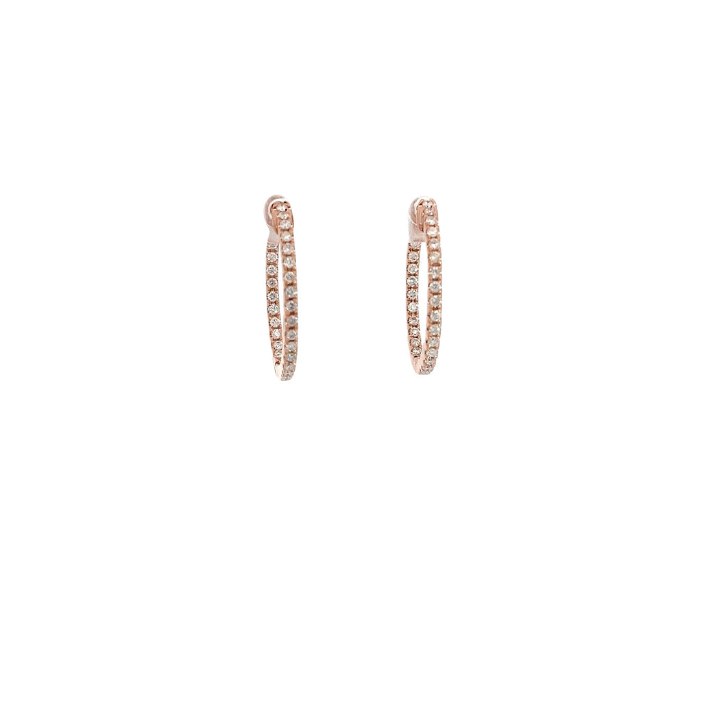 14k Rose Gold .50ct G VS2 Round Diamond Oval Shape Inside/Outside Hoop Earrings