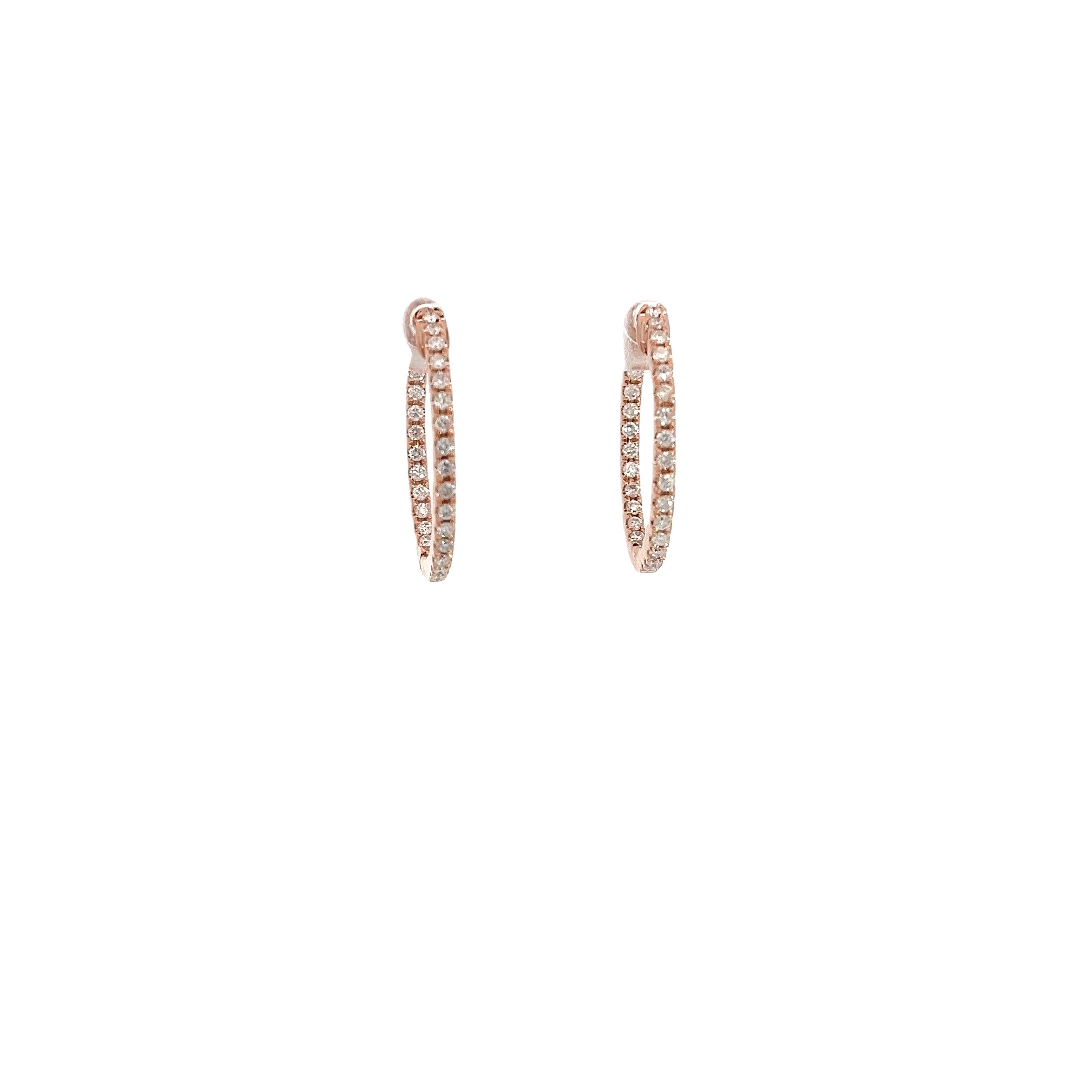 14k Rose Gold .50ct G VS2 Round Diamond Oval Shape Inside/Outside Hoop Earrings