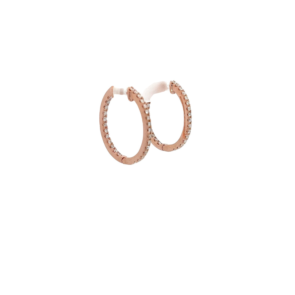 14k Rose Gold .50ct G VS2 Round Diamond Oval Shape Inside/Outside Hoop Earrings