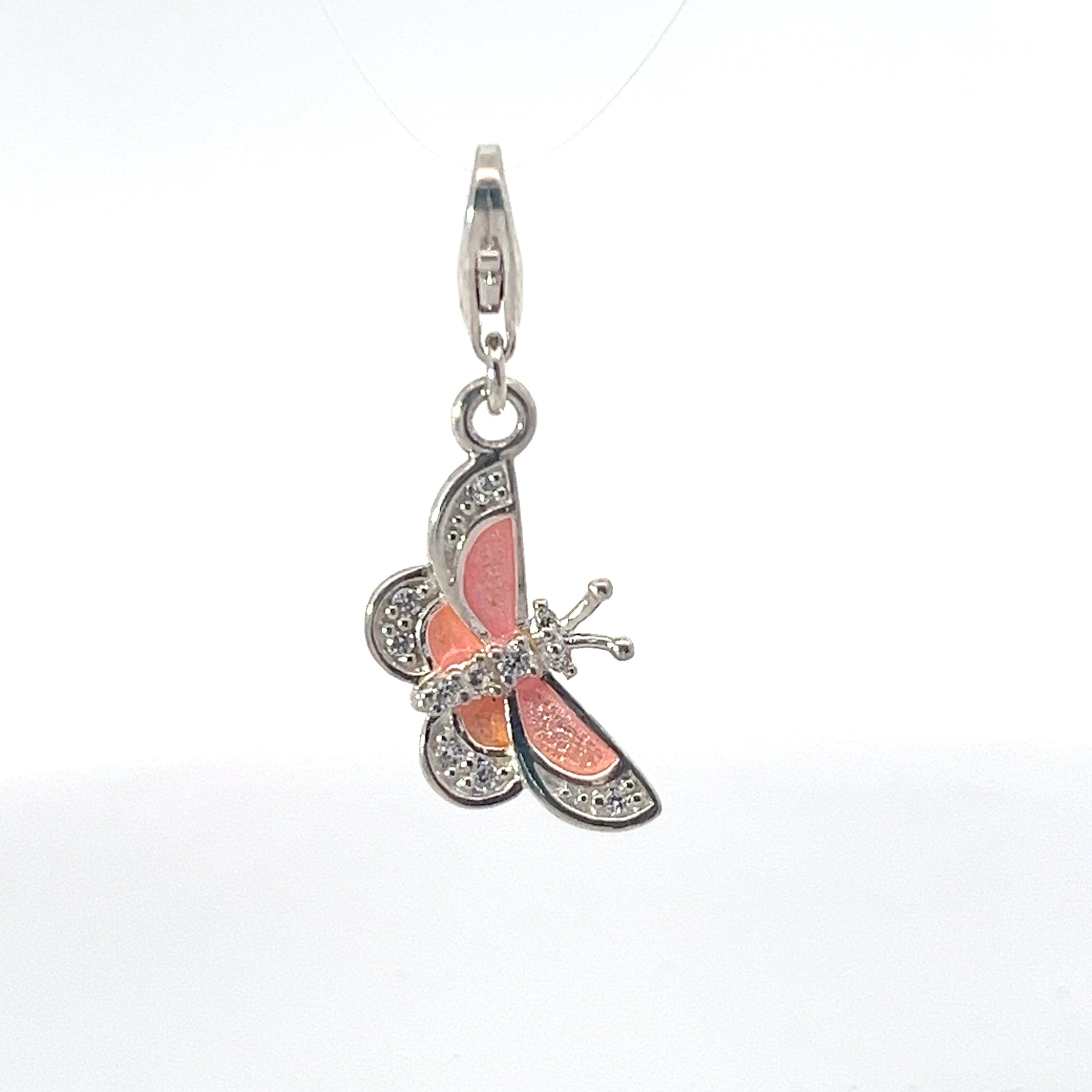 Pre-Owned Thomas Sabo 925 Pink Enamel & CZ Butterfly Charm