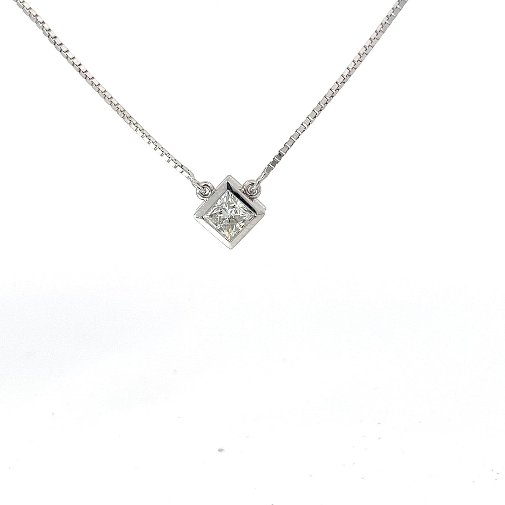 14k White Gold .75ct H SI2 Princess Cut Diamond Solitaire Pendant