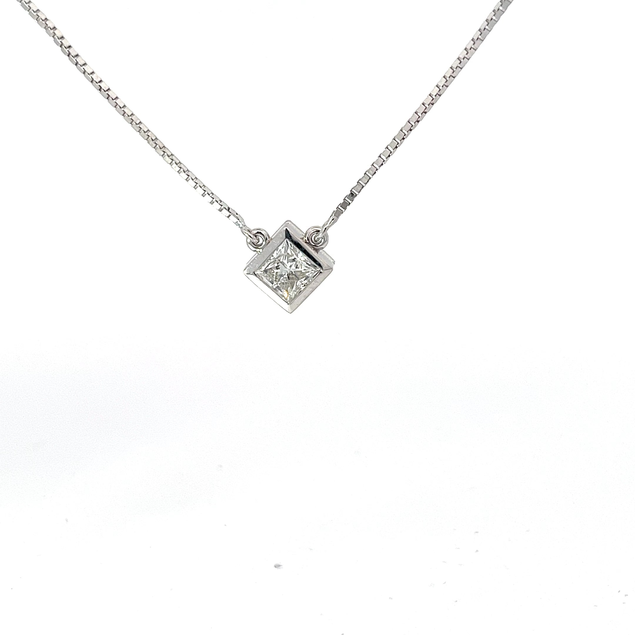 14k White Gold .75ct H SI2 Princess Cut Diamond Solitaire Pendant