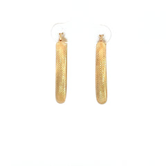 14k Yellow Gold Textured Hoop Earrings 3.4 Gram 4mm 1 1/4"