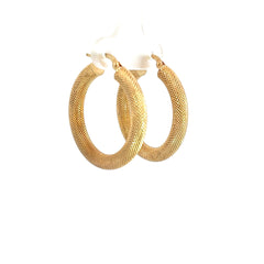 14k Yellow Gold Textured Hoop Earrings 3.4 Gram 4mm 1 1/4"