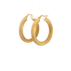 14k Yellow Gold Textured Hoop Earrings 3.4 Gram 4mm 1 1/4"