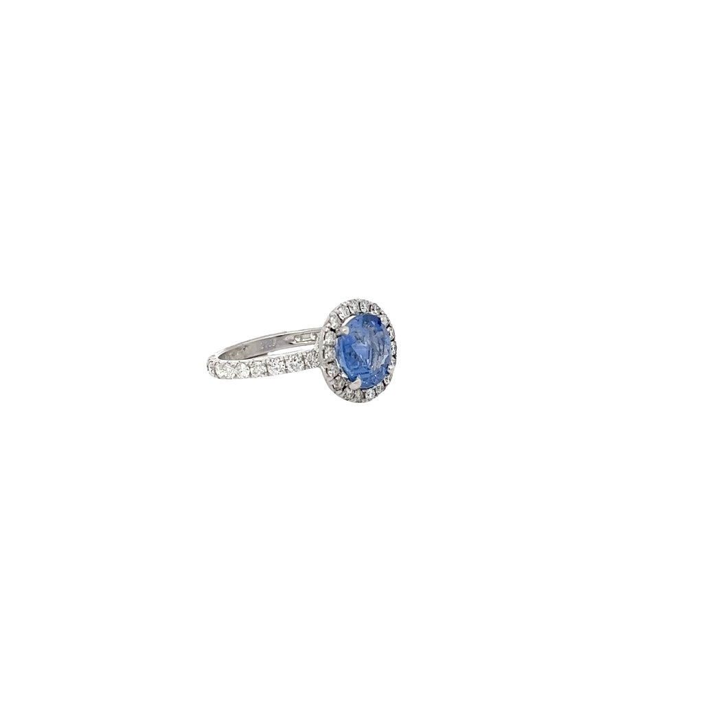 18k White Gold 3.33ct Round Ceylon Sapphire and 1.15ct F VS2 Round Diamond Ring