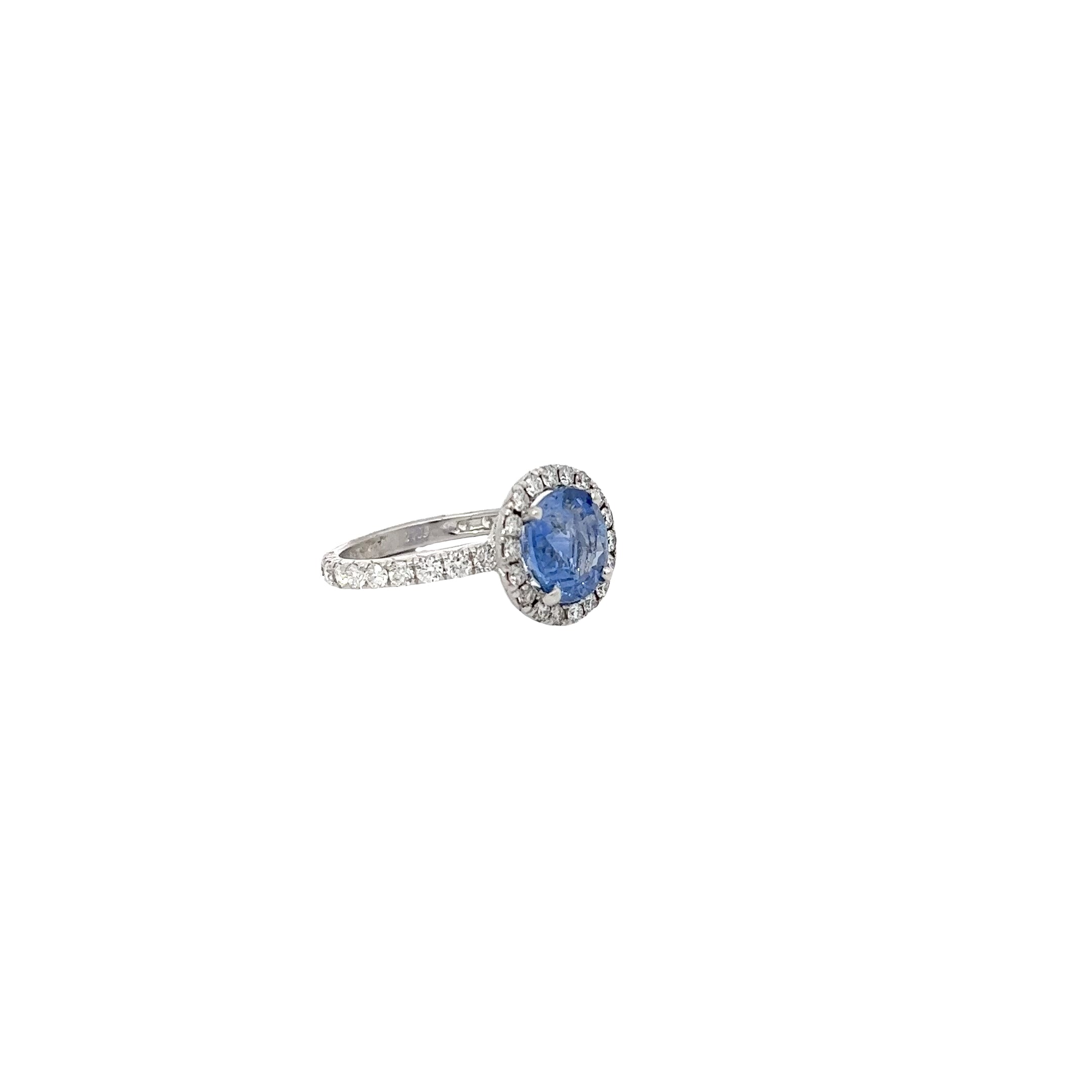 18k White Gold 3.33ct Round Ceylon Sapphire and 1.15ct F VS2 Round Diamond Ring