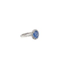 18k white gold 3.33ct Ceylon Sapphire and 1.15ct F VS2 Round Diamond Ring