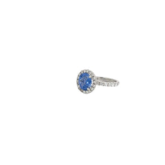 18k white gold 3.33ct Ceylon Sapphire and 1.15ct F VS2 Round Diamond Ring