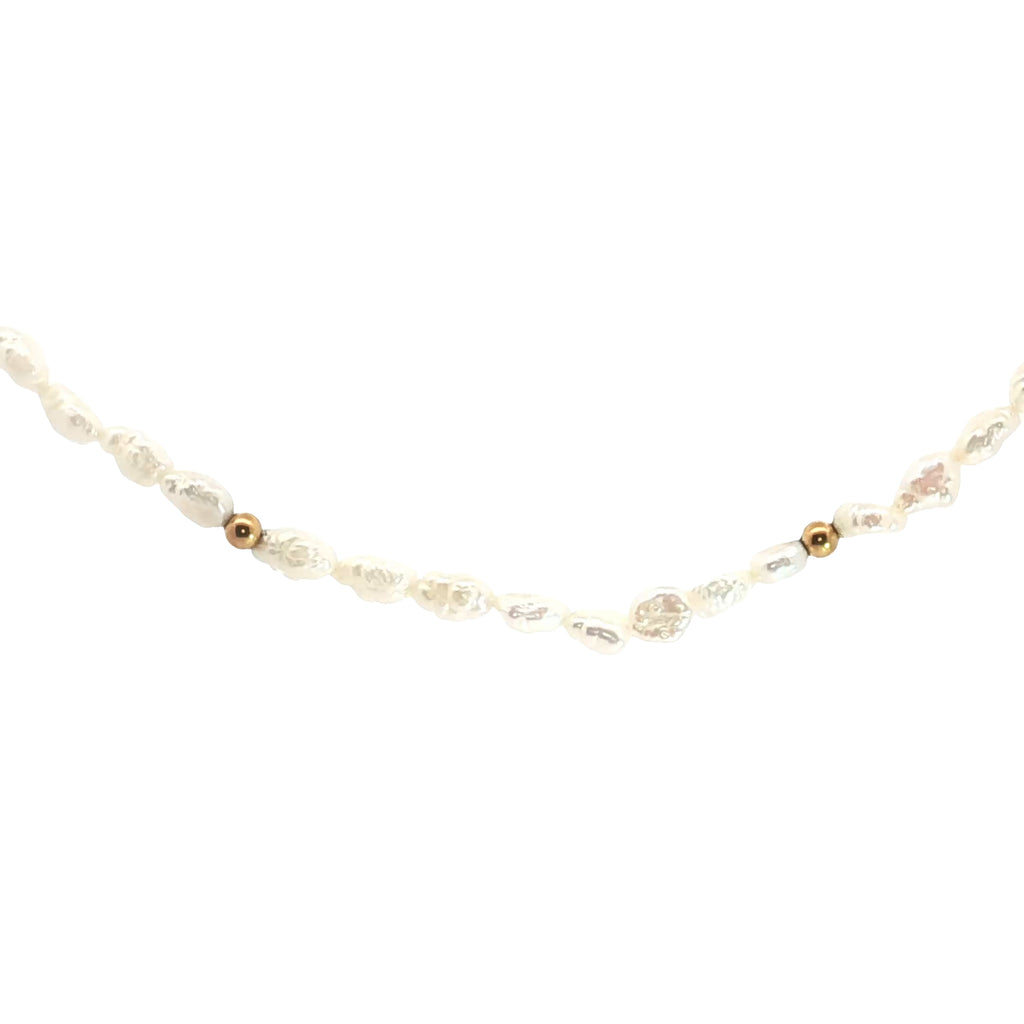14k Yellow Gold Freshwater Cultured Pearl /Gold Bead Stackable Necklace 17"inch